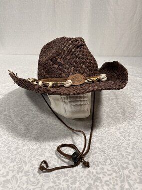 Bass Pro Shops Straw Cowboy Hat Shell Band Chin Strap One Size Brown Cowrie